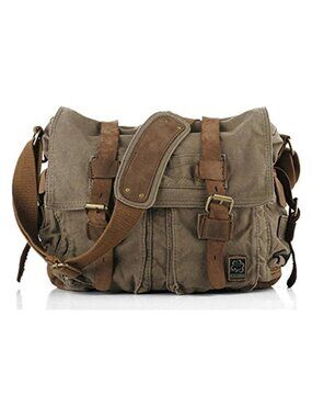 Vintage Military Leather Canvas Laptop Bag Messenger Bags Medium